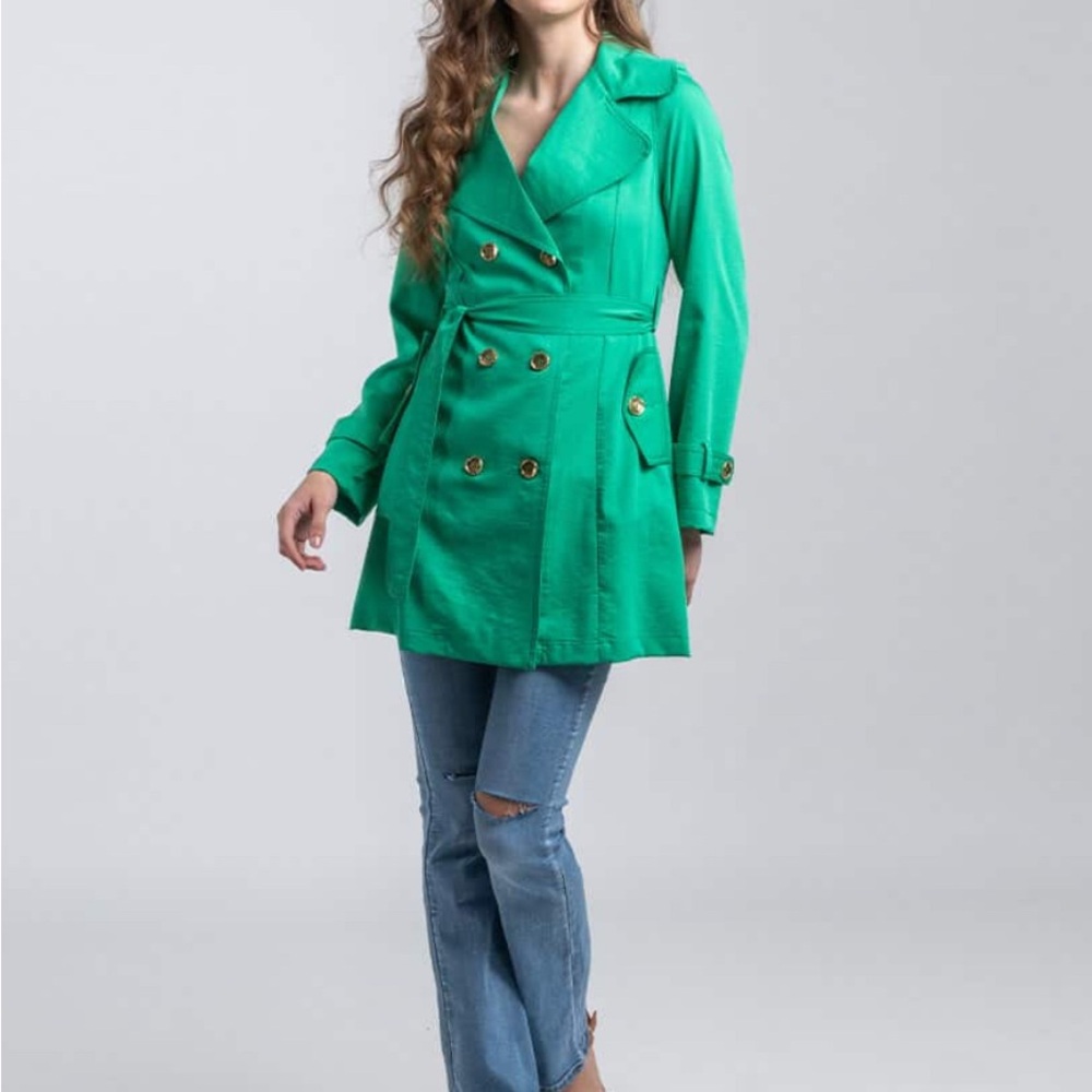 Jessica Simpson Y2K  Double Breasted Trench Coat | Shiny Green | Small